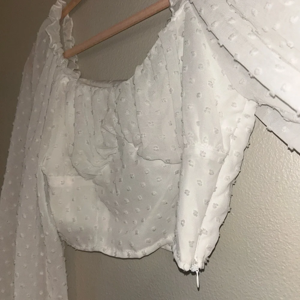 SHEIN White Swiss Dot Peasant Crop Top - Picture 5 of 7